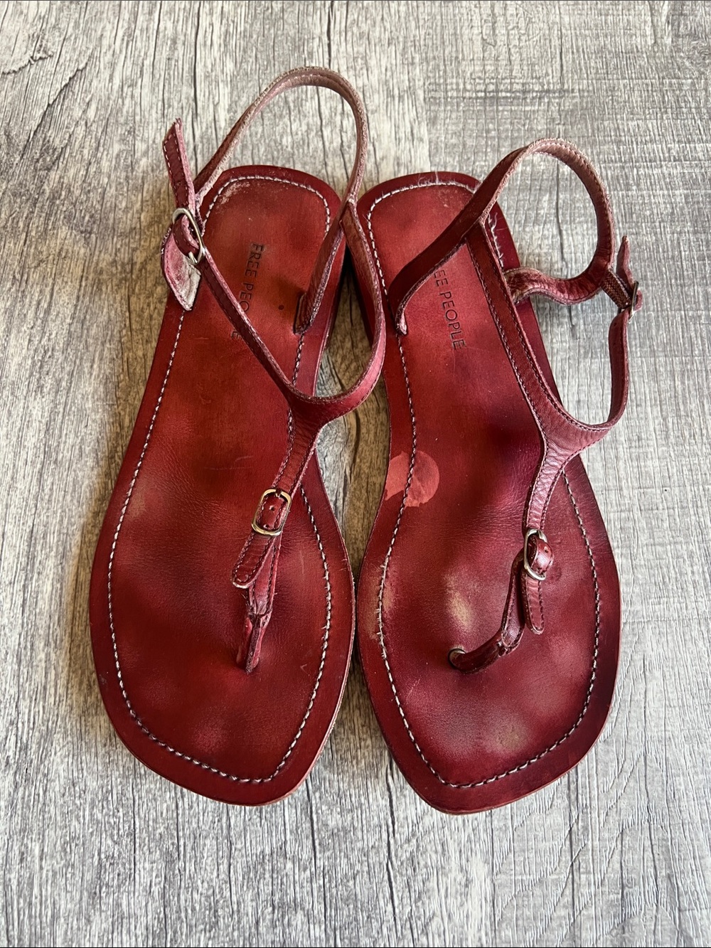 Free People Alina Red Leather T-Strap Slingback Sandals